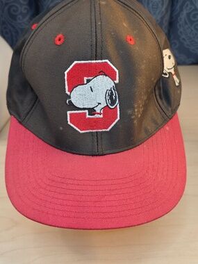VTGRare 90s Snoopy Peanuts Snapback Hat Blitzz Studios BlackRed Faded Distressed